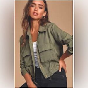 Eldora Olive Green Cropped Utility Jacket